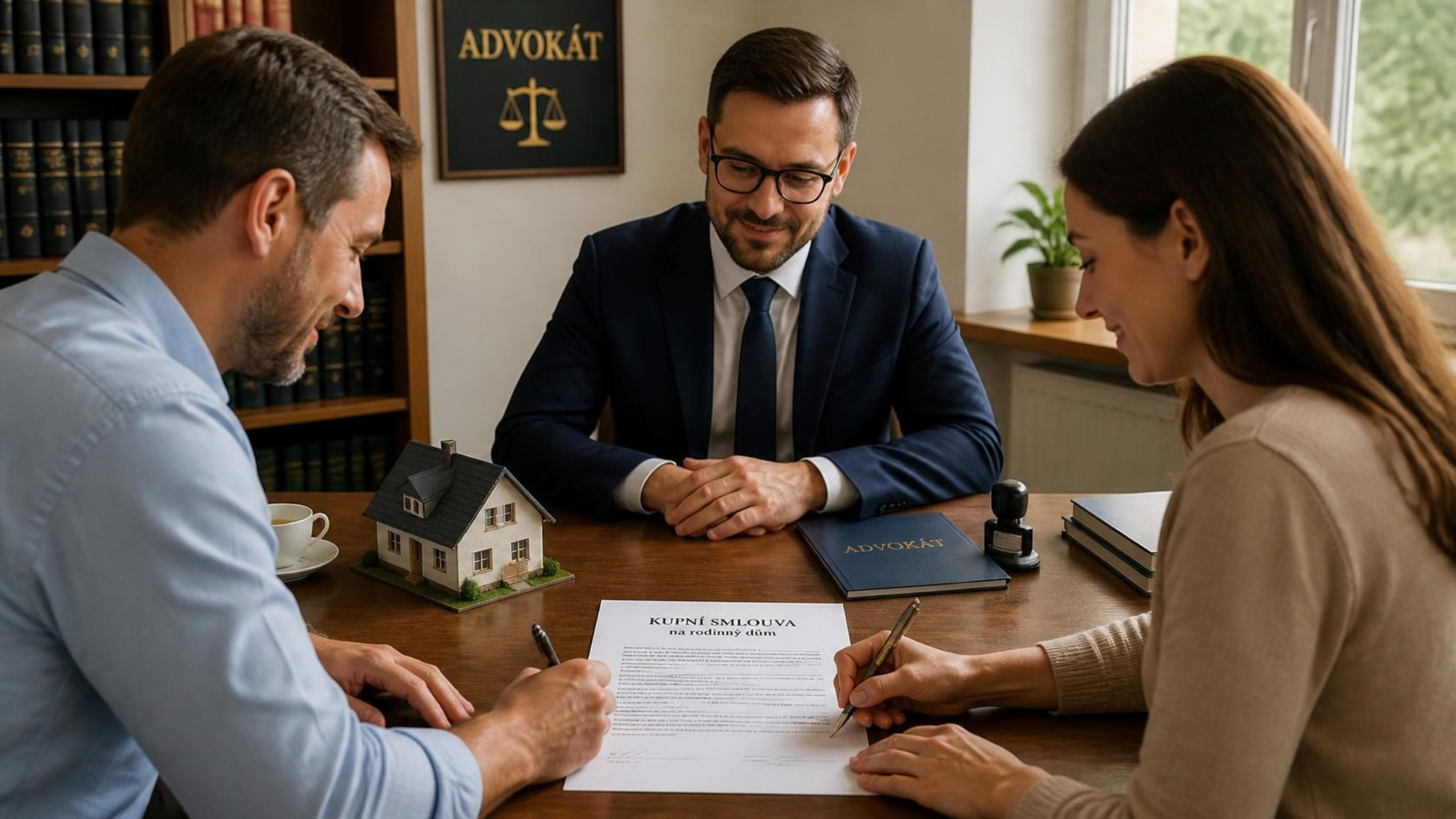 Podpis kupní smlouvy na rodinný dům u advokáta, bezpečný prodej domu bez realitky